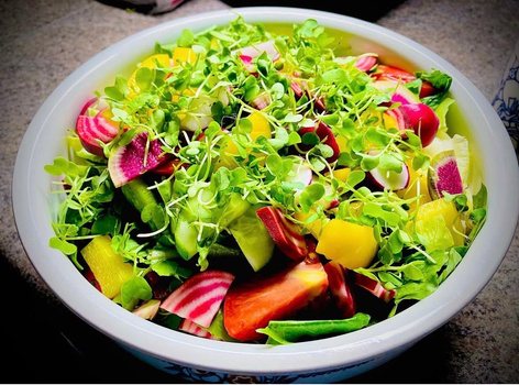 Market salad with shaved beets and microgreens